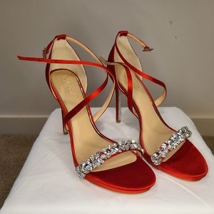 Badgley Mischka Dany Red Satin Stiletto Heel Sandal US 9.5